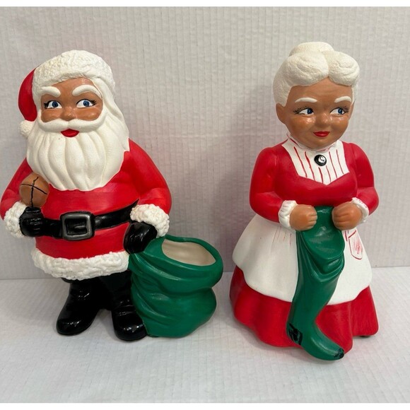 Mr and Mrs Santa Claus 1970's Ceramic Mold Figures 10” Handmade Vintage - Picture 1 of 11